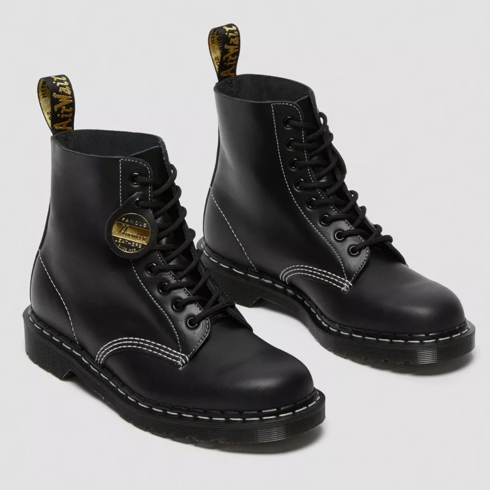Dr. Martens Black Boots with Iconic White Stitching
